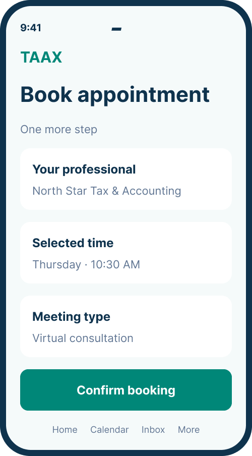Book appointment screen