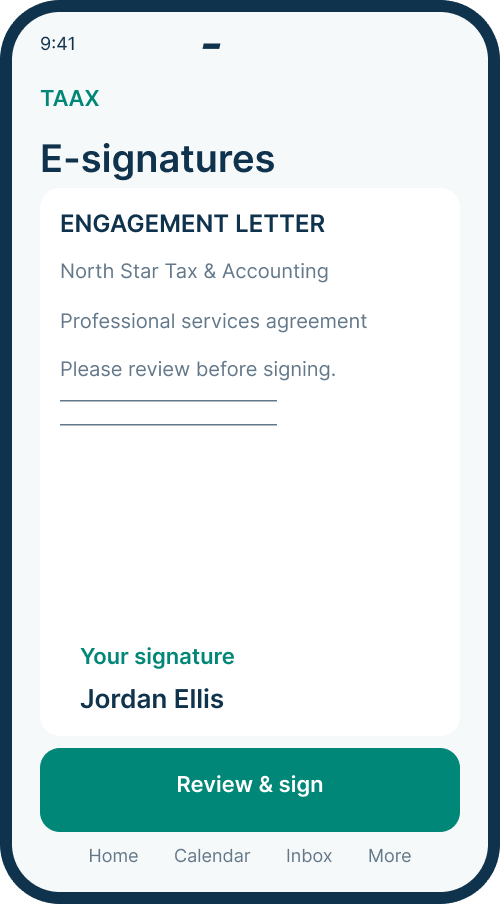 E-signatures screen