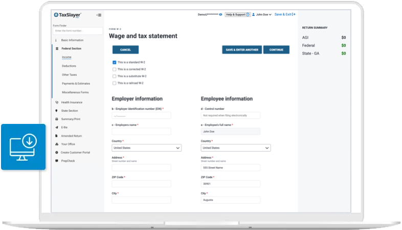 TaxSlayer ProWeb demonstration showing the W-2 entry screen